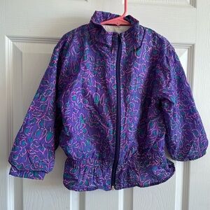 Sz 5 Vintage Noah’s ark purple spring jacket with floral, pink and green p